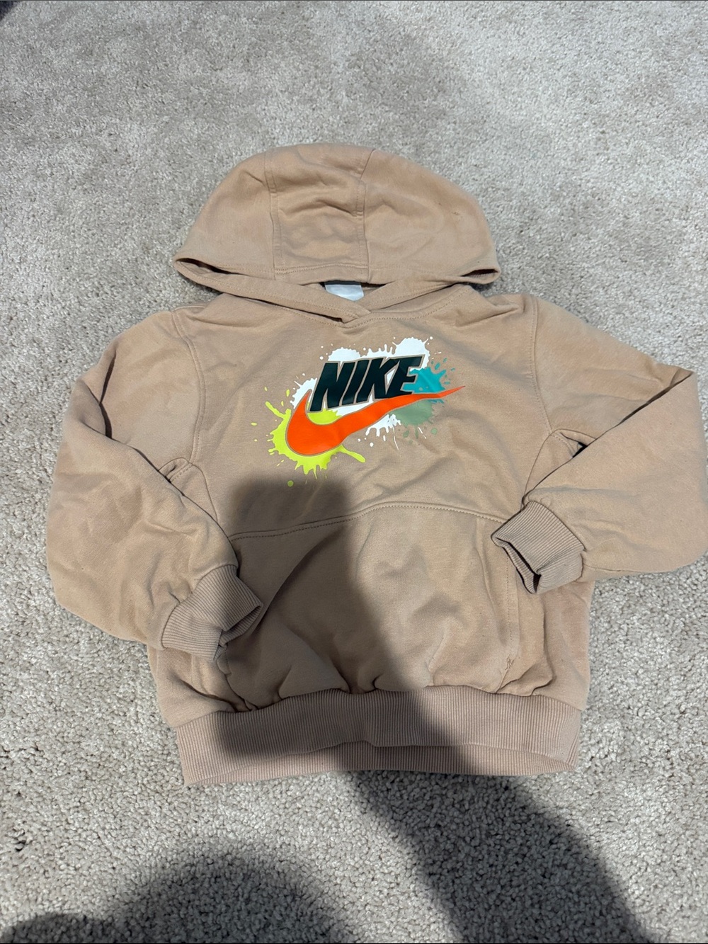 Nike Tan Pullover Hoodie with Multicolor Swoosh